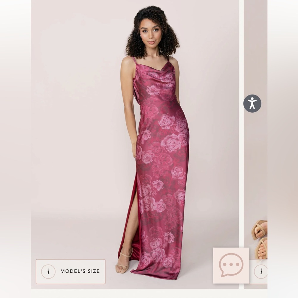 Revelry Nadia Satin Floral Print Dress - 14 - Berry Botanical